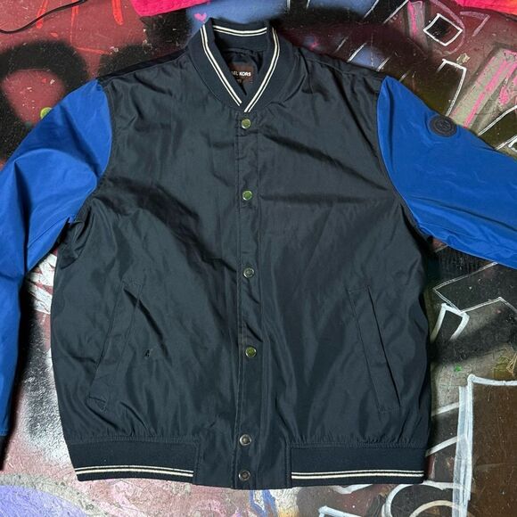 Michael Kors Varsity Bomber Jacket - Black & Blue - Snap-Button - Size XL - Picture 1 of 8